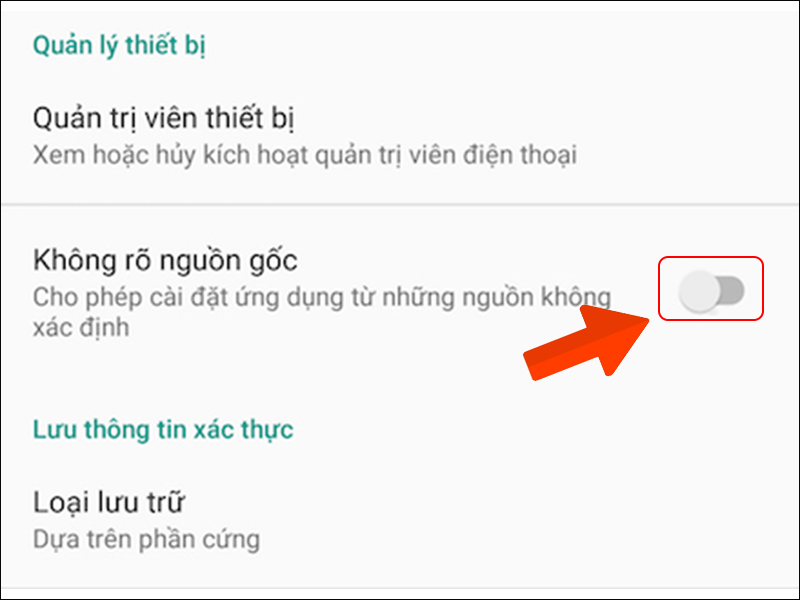 Cho phép tải ứng dụng không rõ nguồn gốc